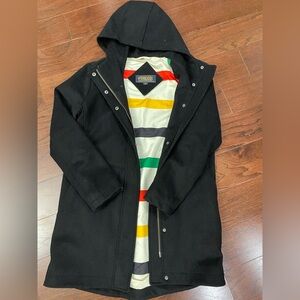 Pendleton Hooded Wool Blend Coat Winter Quiet Luxury size S striped lining